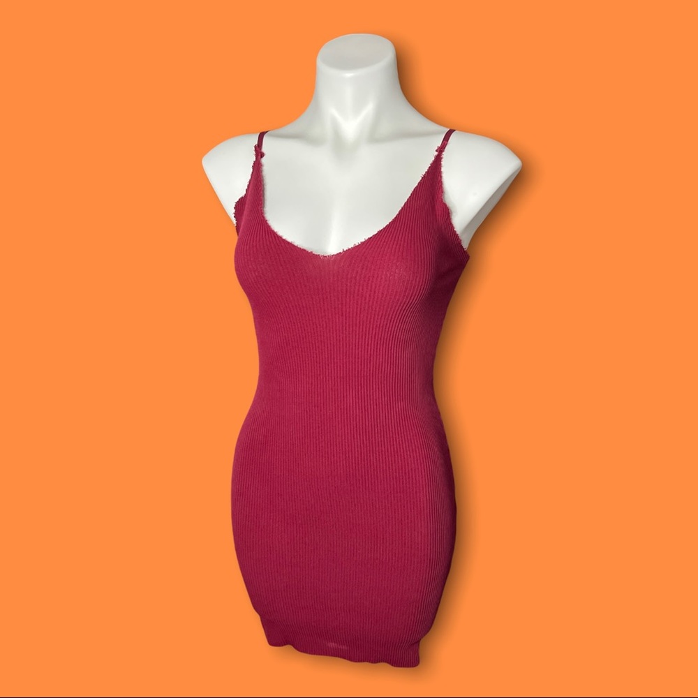 Women’s Cami Bodycon Red V Neck Spaghetti Strap Mini Dress